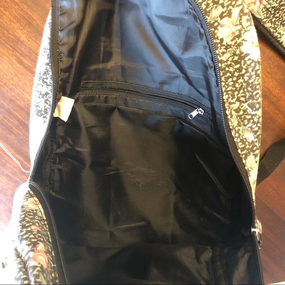 Black Floral Backpack with Pink Flowers and Pink Tassel - Picture 5 of 6